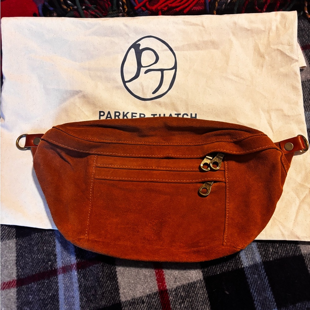 Parker Thatch Caramel Suede Sling Bag - Picture 3 of 13